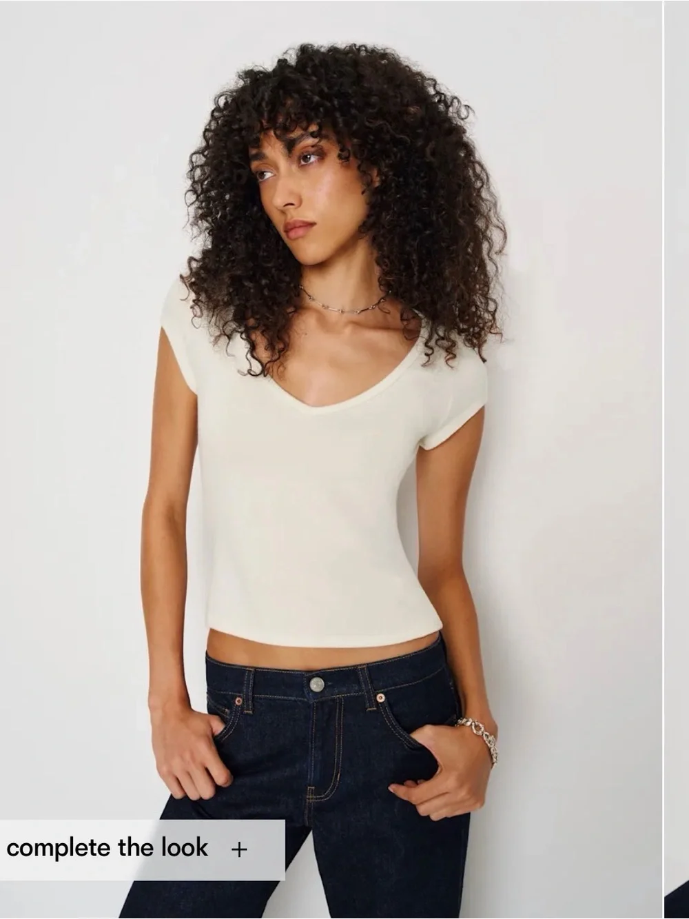 Reformation Mateo Knit Short Sleeve Deep V-Neck Tee in Fior Di Latte - Cream